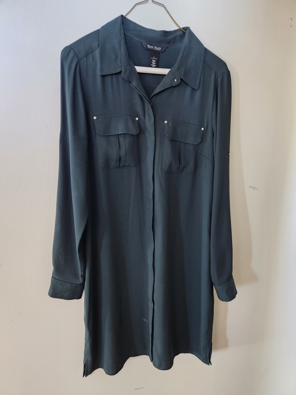 White House Black Market Forest Green Long Sleeve Shirt Dress 6